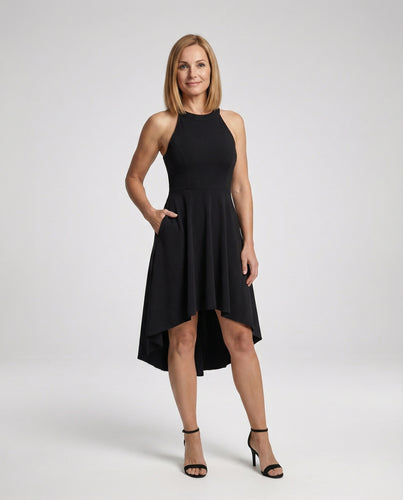 Abendkleid lang asymmetrisch mit Halter