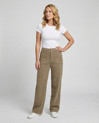 Damen Cordhose High Waist mit Taschen