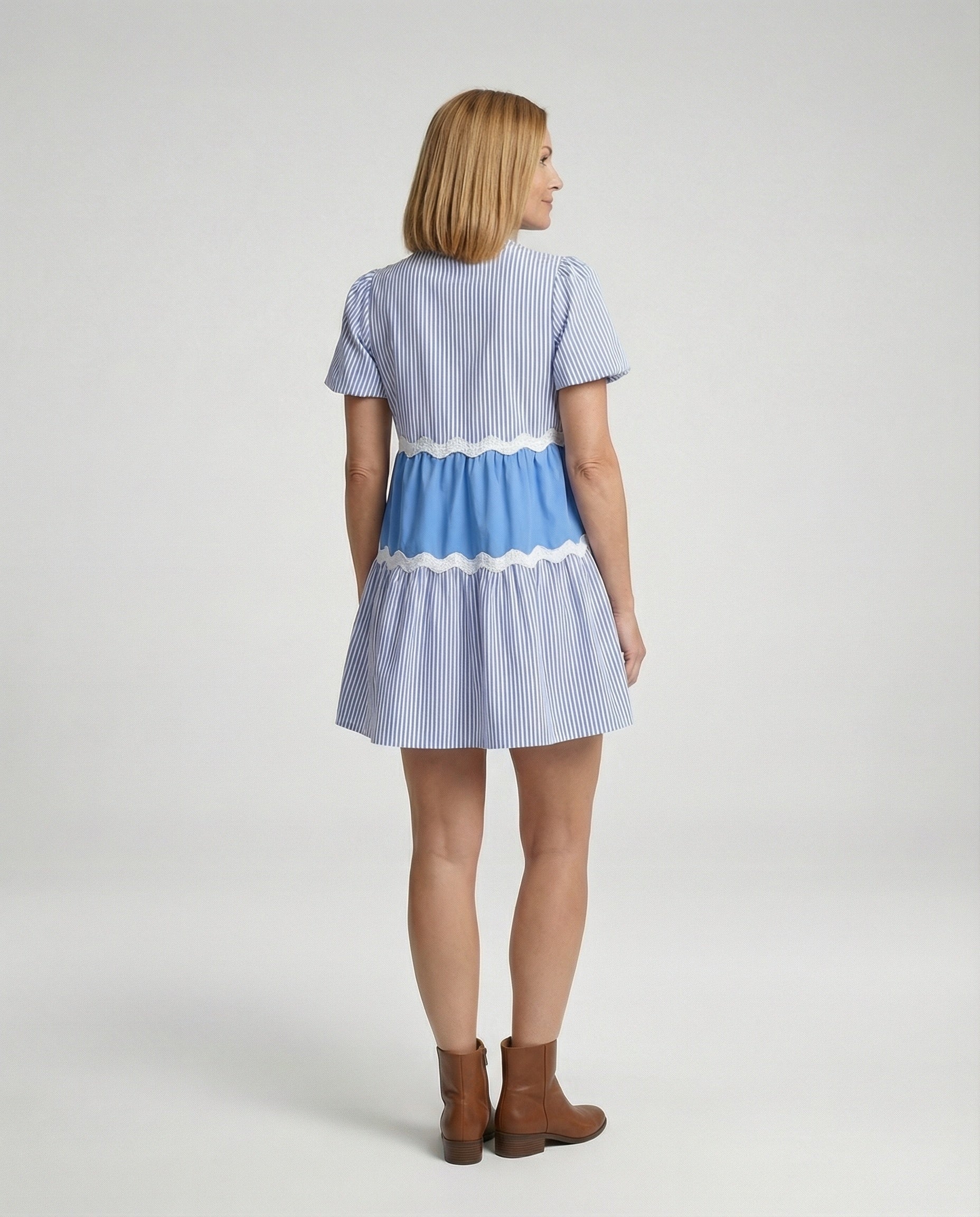 Damen Stufenkleid Sommer mit Puffärmeln