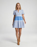 Damen Stufenkleid Sommer mit Puffärmeln