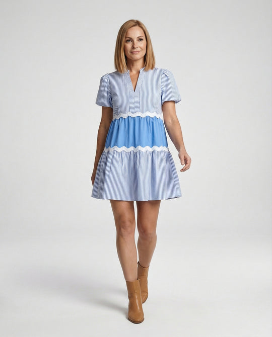 Damen Stufenkleid Sommer mit Puffärmeln