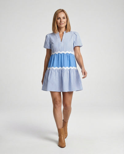 Damen Stufenkleid Sommer mit Puffärmeln