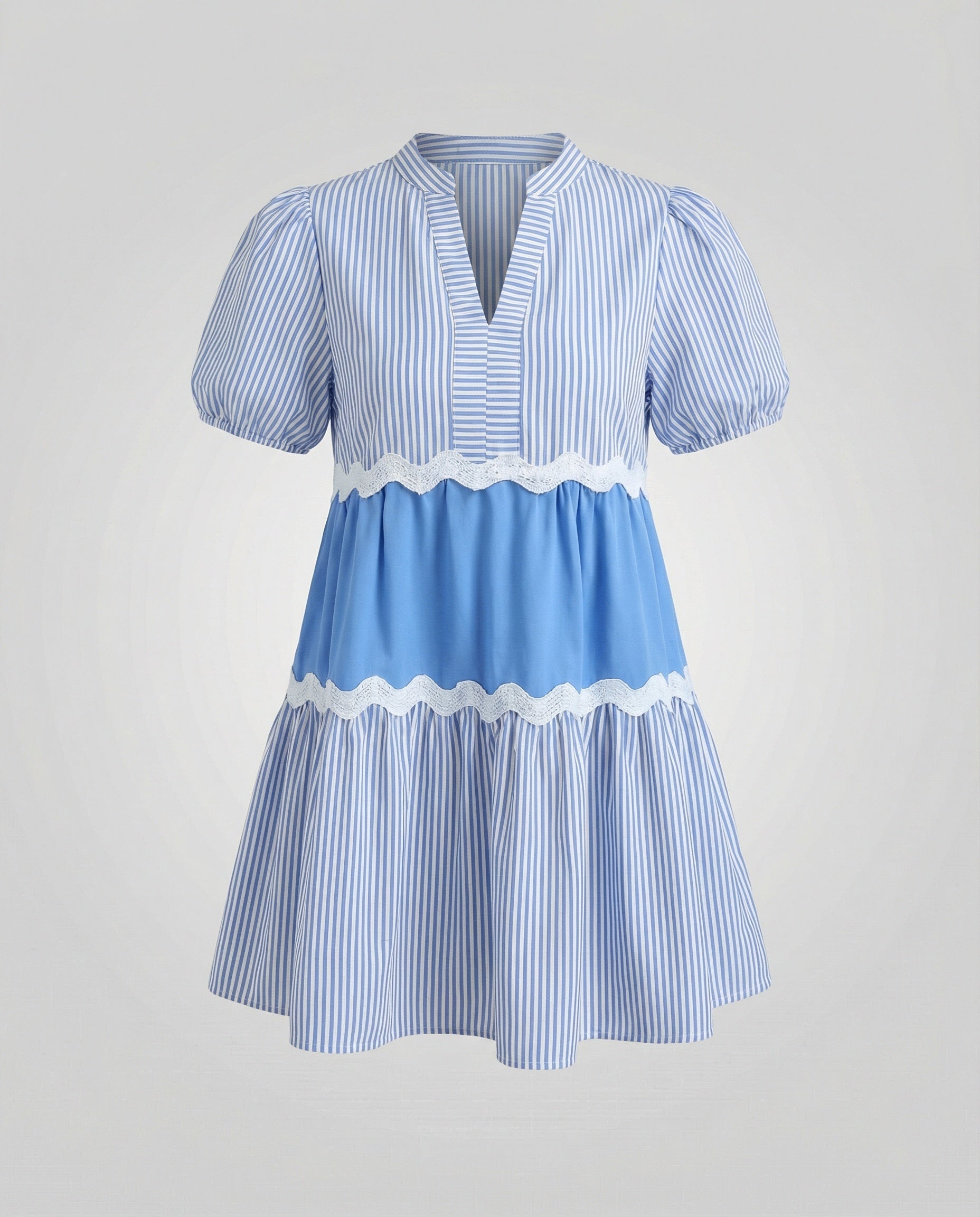 Damen Stufenkleid Sommer mit Puffärmeln