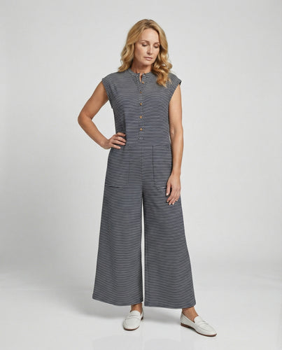 Damen Jumpsuit weit elegant mit Knopfleiste
