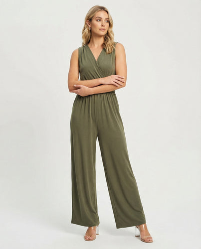 Damen Jumpsuit Palazzo Bein mit Taille