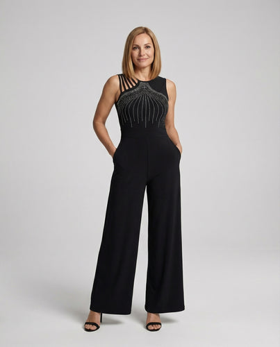 Damen Jumpsuit glamour Pailletten weit