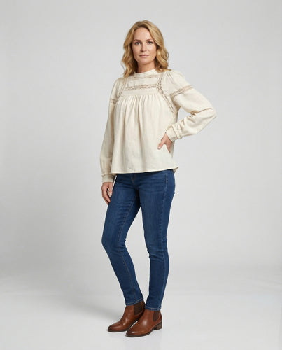 Damen Blusentop Boho Spitze