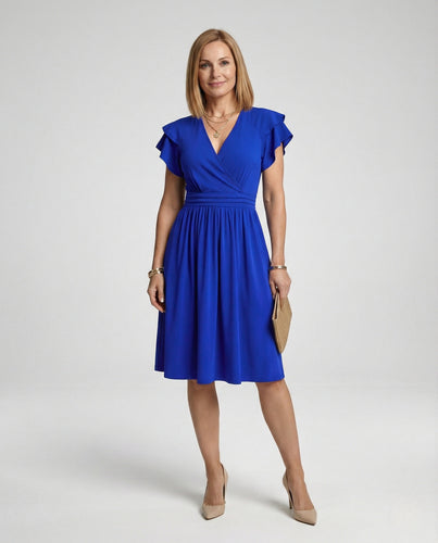 Damen Midikleid A-Linie mit Flügelärmeln