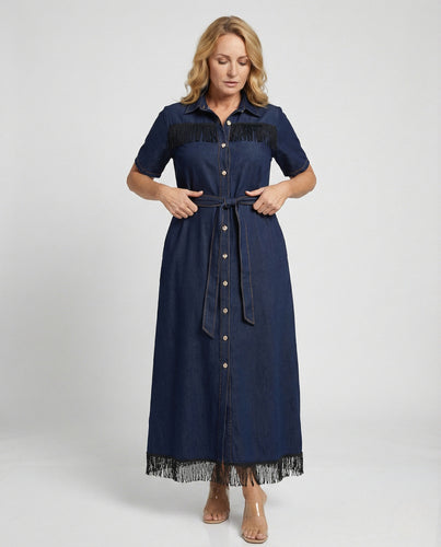 Damen Jeanskleid Hemdkleid mit Gürtel