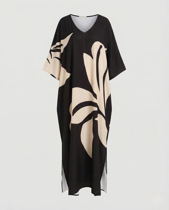 Damen Maxikleid Kaftan V-Ausschnitt