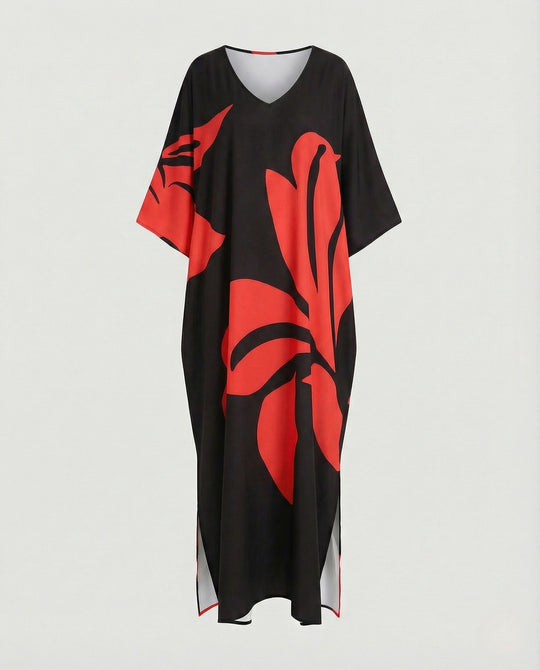 Damen Maxikleid Kaftan V-Ausschnitt