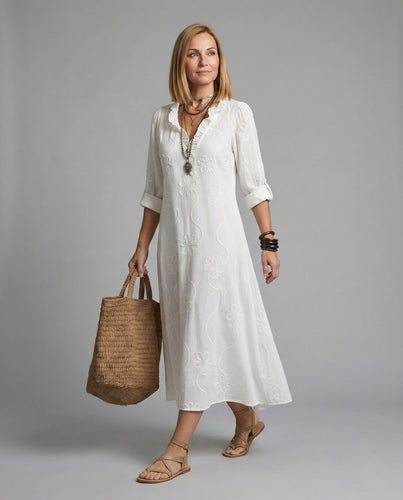 Damen Maxikleid Sommer Stickerei