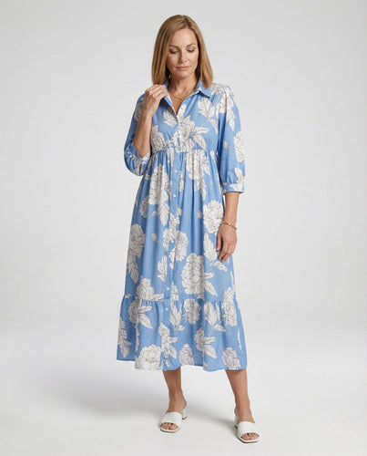 Damen Maxikleid Blusenkleid lang