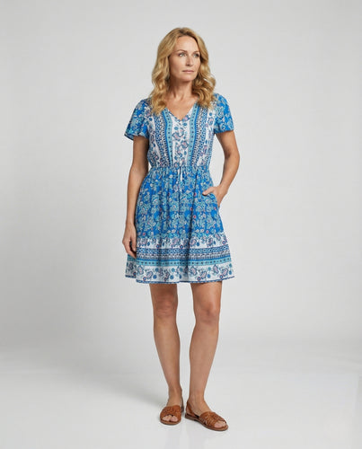 Damen Blumenkleid Sommer Bordüre