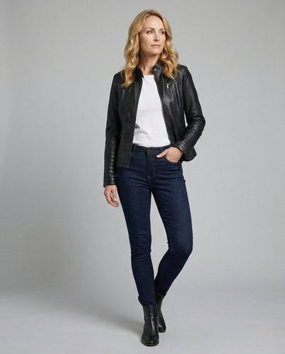 Damen Bikerjacke Kunstleder Kurzjacke