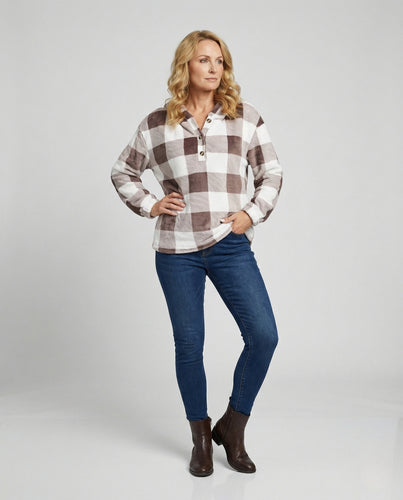 Damen Hoodie Fleece Karo