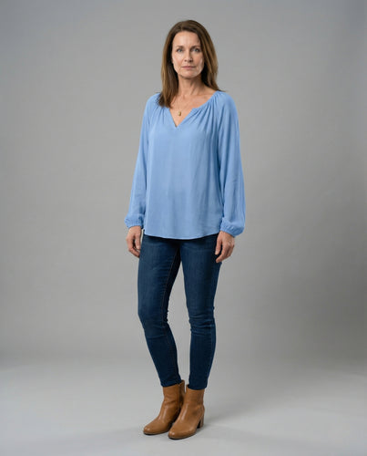 Damen Tunika Bluse V-Ausschnitt