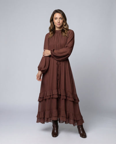 Maxikleid Damen Elegant mit Volants