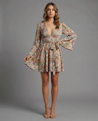 Boho Freizeitkleid Damen Wickelkleid