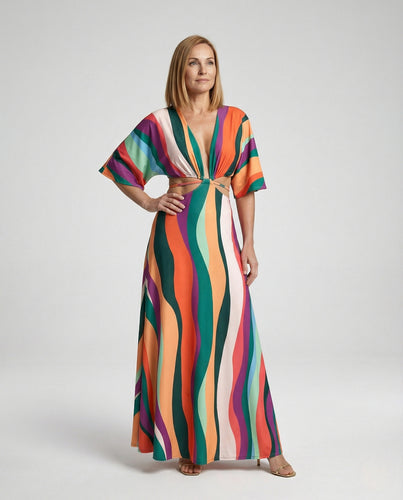 Maxikleid Damen Cut Out V-Ausschnitt