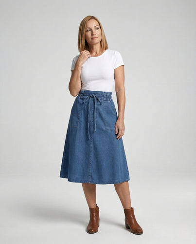 Midirock Damen Jeans Tunnelzug