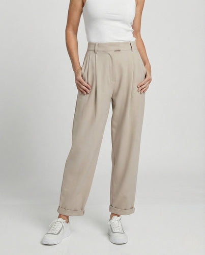 Bundfaltenhose Damen High Waist Schmal Zulaufend