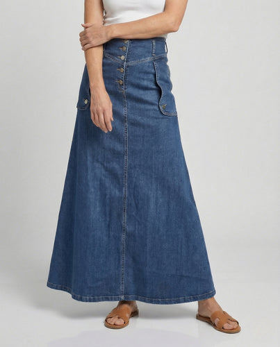 Maxirock Damen Jeans Knopfleiste