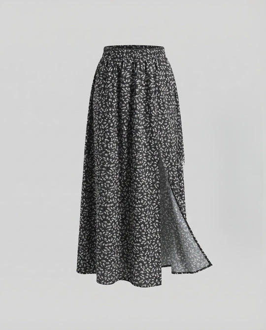 Maxirock Damen Blumenprint Schlitz