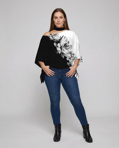 Einschulter Bluse Asymmetrisch Damen Poncho Stil