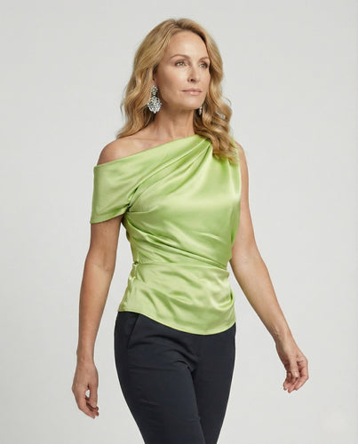 Ein Schulter Satin Top Damen Drapiert