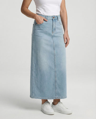 Jeans Maxirock Hochbund Damen Fünf Taschen