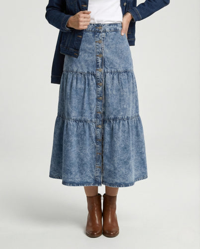 Jeans Midirock Mit Knopfleiste Damen