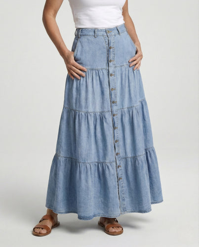 Jeans Stufenrock Damen A-Linie