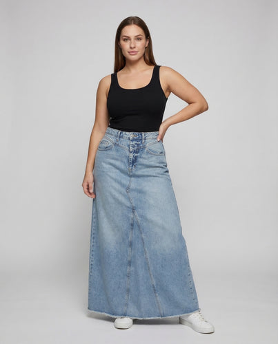 Langer A-Linie Jeansrock Damen Hochbund
