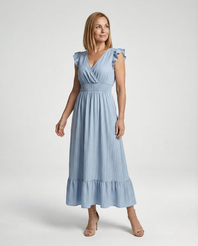 Maxikleid Mit Volant Damen V-Ausschnitt