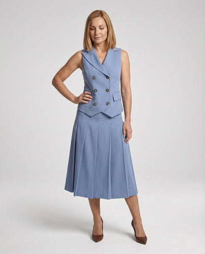 Blazer Maxikleid Ärmellos Doppelreiher Damen