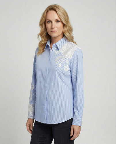 Gestreifte Hemdbluse Mit Spitze Damen