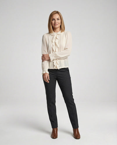 Chiffonbluse Romantisch Mit Rüschenkragen Damen