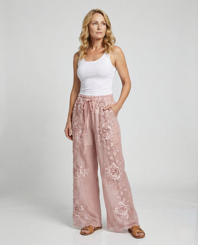 Damen Boho-Haremshose mit Blumenapplikationen