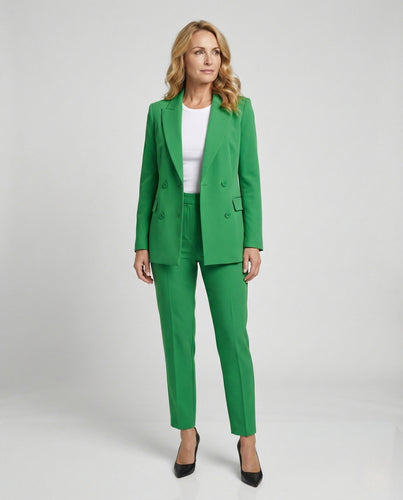 Damen Doppelreihiger Power-Blazer mit Bügelfaltenhose