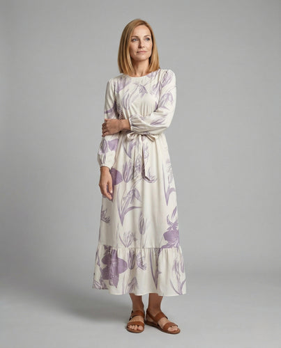 Damen Maxikleid mit Ballonärmeln und Volantsaum