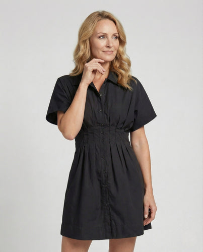 Damen Kurzärmeliges Hemdblusenkleid mit geraffter Taille