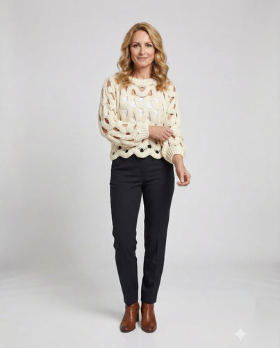 Damen Oversize-Strickpullover mit Lochmuster
