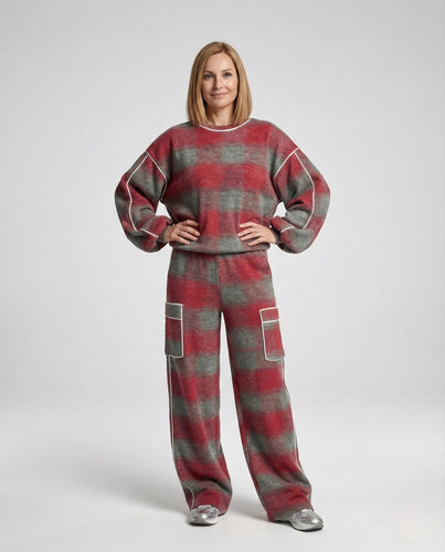 Damen Sweatshirt- und Cargohosen-Set mit Kontrastdetails