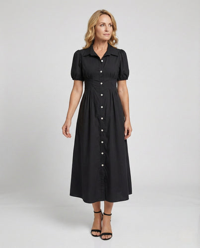 Damen Hemdblusenkleid mit Puffärmeln