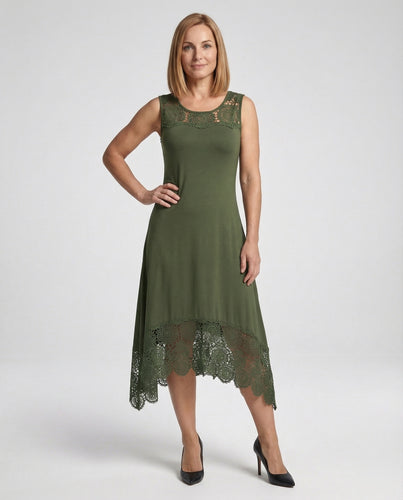 Damen Ärmelloses Maxikleid mit Spitzenapplikation und asymmetrischem Saum