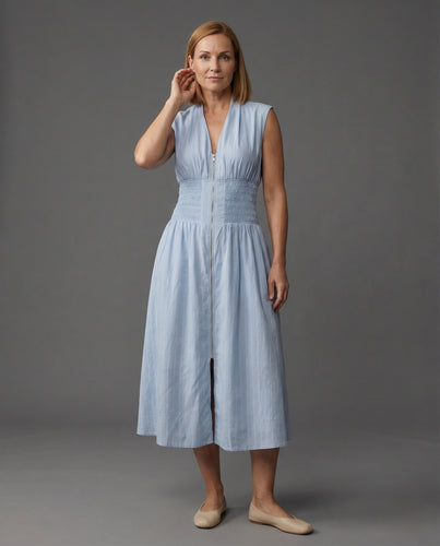 Damen Ärmelloses Midikleid mit V-Ausschnitt und Smockbund
