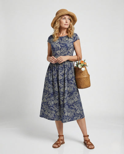 Damen Bodenlanges Strandkleid mit botanischem Print