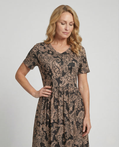 Damen Paisley-Midikleid mit geraffter Taille