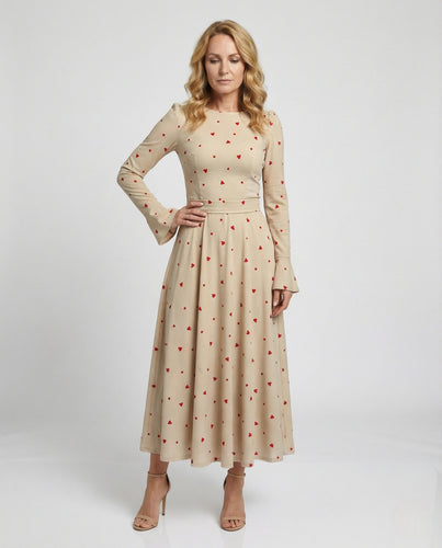 Damen Maxikleid mit Herzprint und Tellerrock